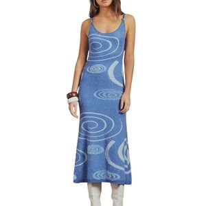 House Of Sunny The Galaxy Hockney Klein Blue Swirl Pattern Textured Maxi Dress 8